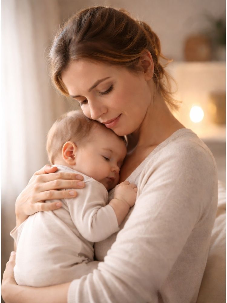 Mãe com bebê em momento tranquilo